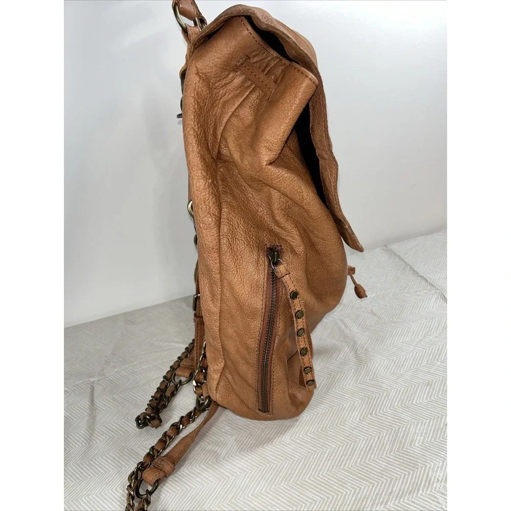 FRYE and Co Burnt Orange Chain Leather Backpack Purse FCH0038C Slouchy Casual